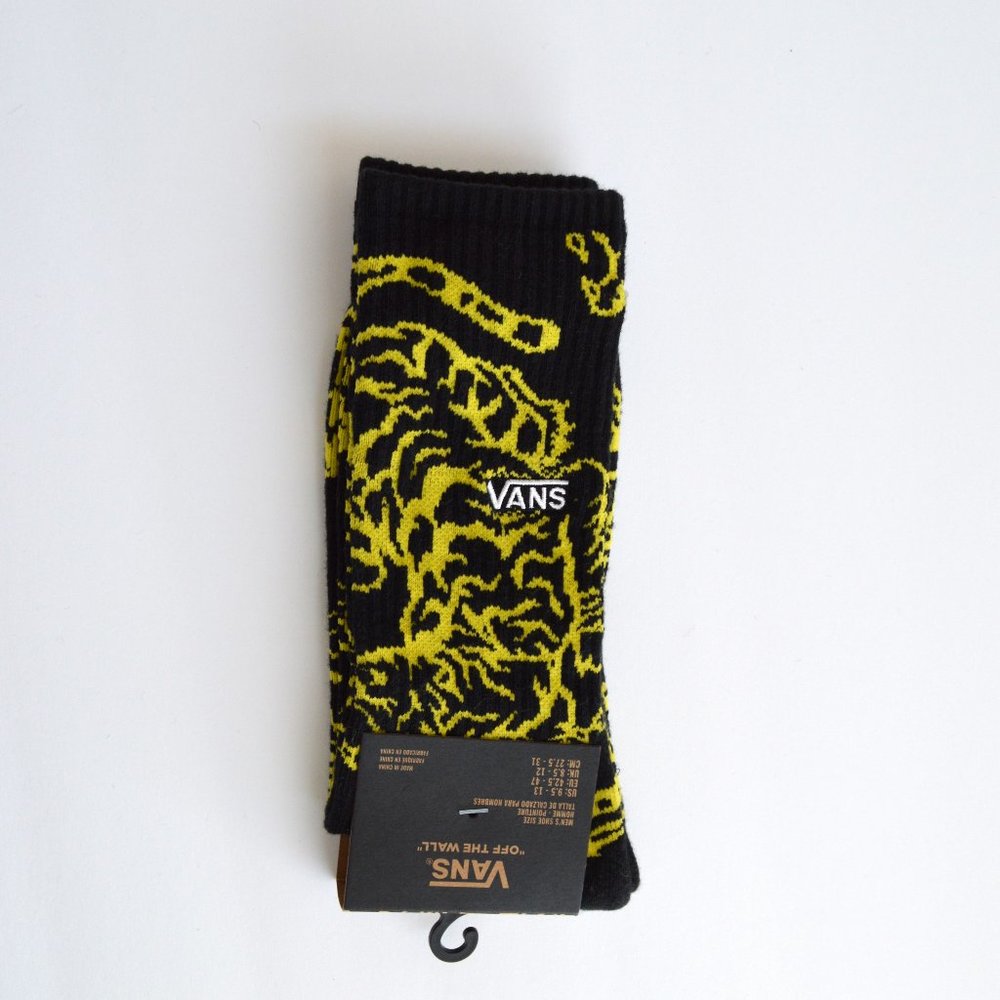 vans crew sportive tiger socks men black yellow, men size 9.5-13